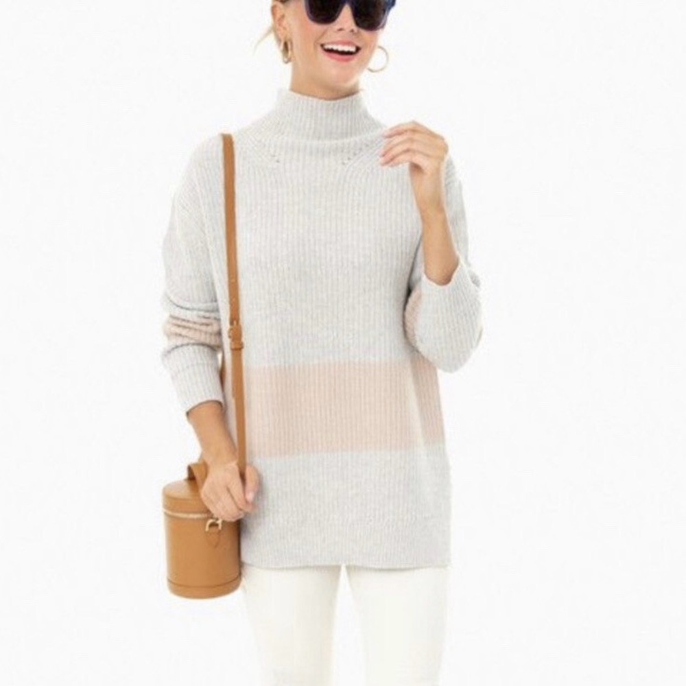 Tuckernuck Light Grey Heather ‘Broadway’ Striped Funnel Neck Sweater, Size XS